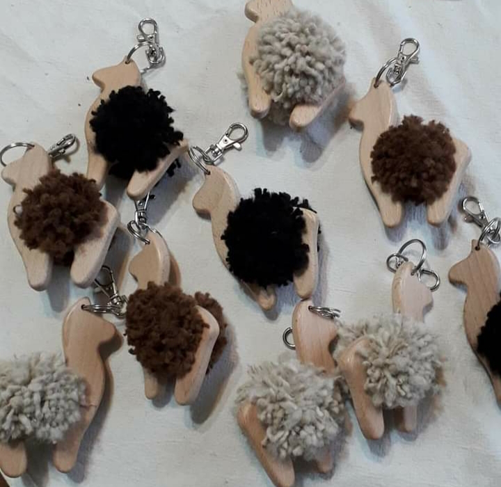 Wooden Alpaca Pompom bag chains